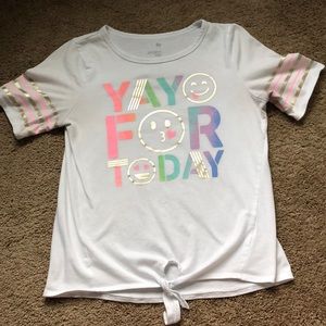 SO Top Girls Size 14 White Gold Pink Stripes Short Sleeve "Yay For Today"